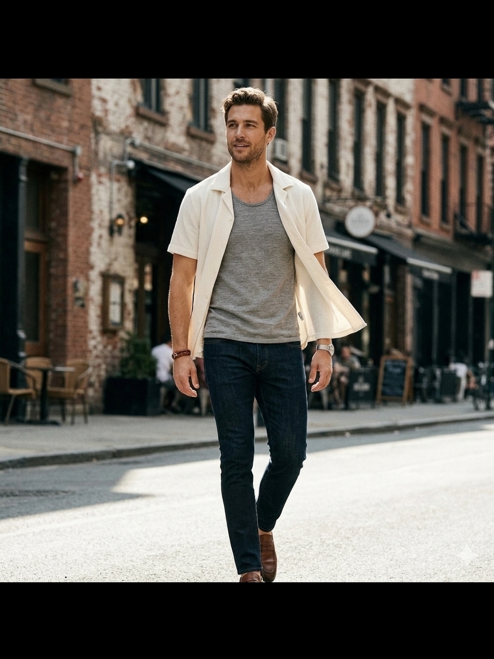 Original Use Men's Waffle Knit Button Down Lapel Short Sleeve 100% Cotton Shirt